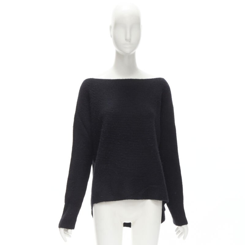 VINCE black merino wool blend boat wide boat neck high low sweater M
