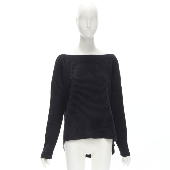 VINCE black merino wool blend boat wide boat neck high low sweater M