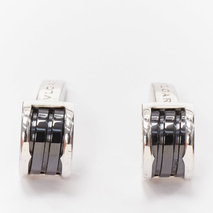 BULGARI Bzero 925 sterling silver black onyx logo back cufflinks