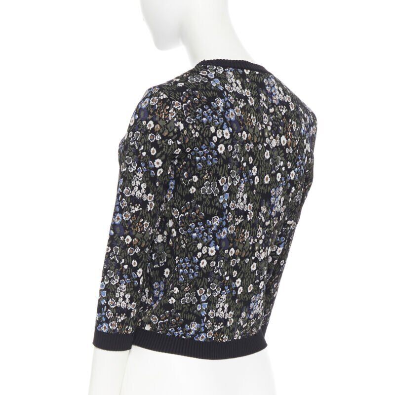 VALENTINO navy  floral jacquard viscose polyester blend knit sweater top S