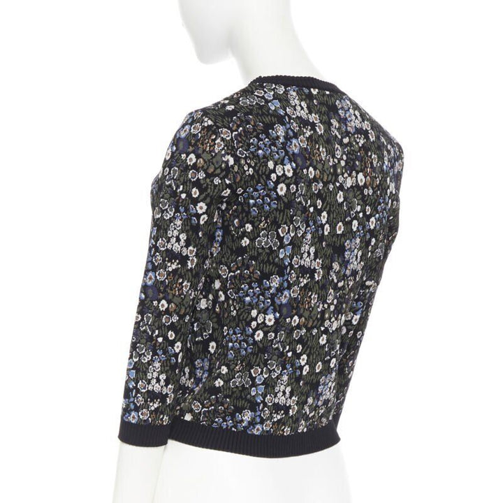 VALENTINO navy  floral jacquard viscose polyester blend knit sweater top S