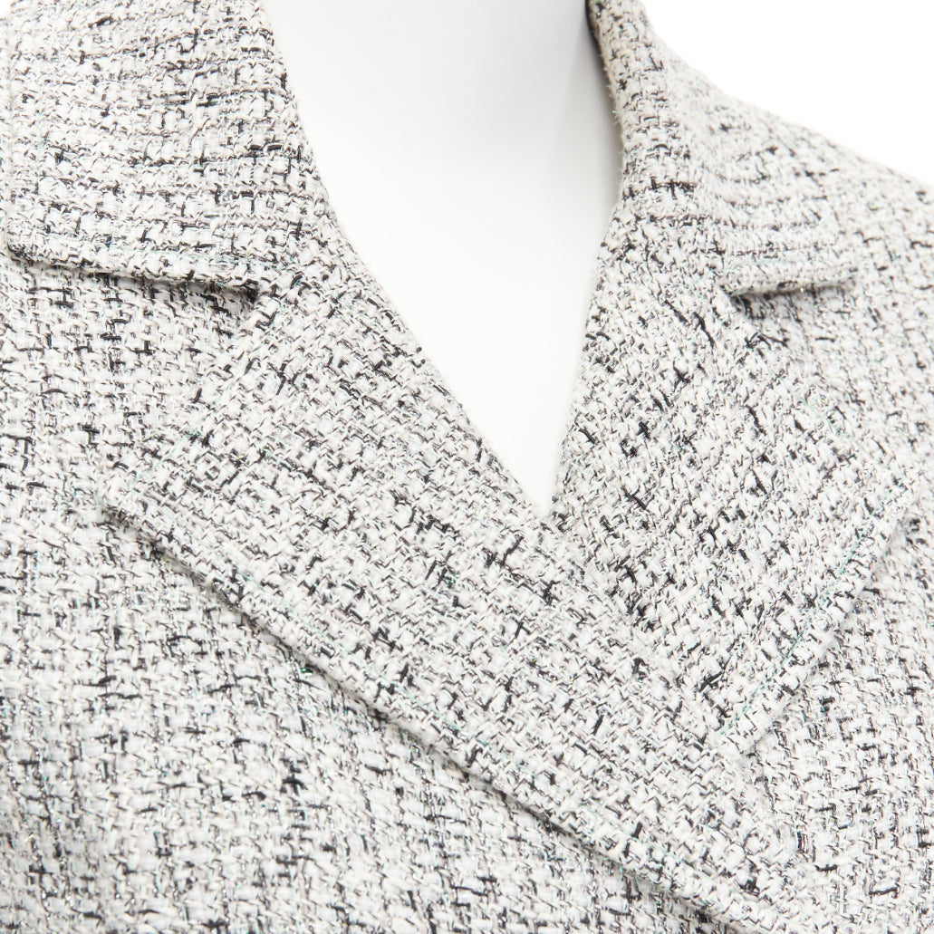 CHANEL 2016 Fantasy Tweed silver CC buttons cuffed sleeves jacket FR36 S