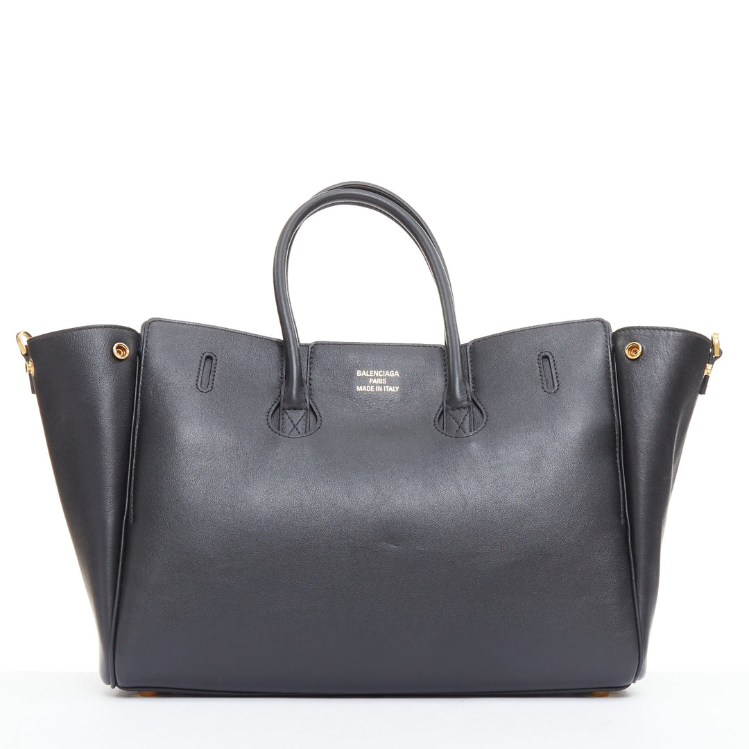 BALENCIAGA Demna Bel Air Small black leather gold hardware multi pocket bag