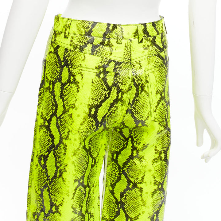 OFF WHITE Virgil Abloh 2019 Runway neon yellow leather wide leg pants IT40 S