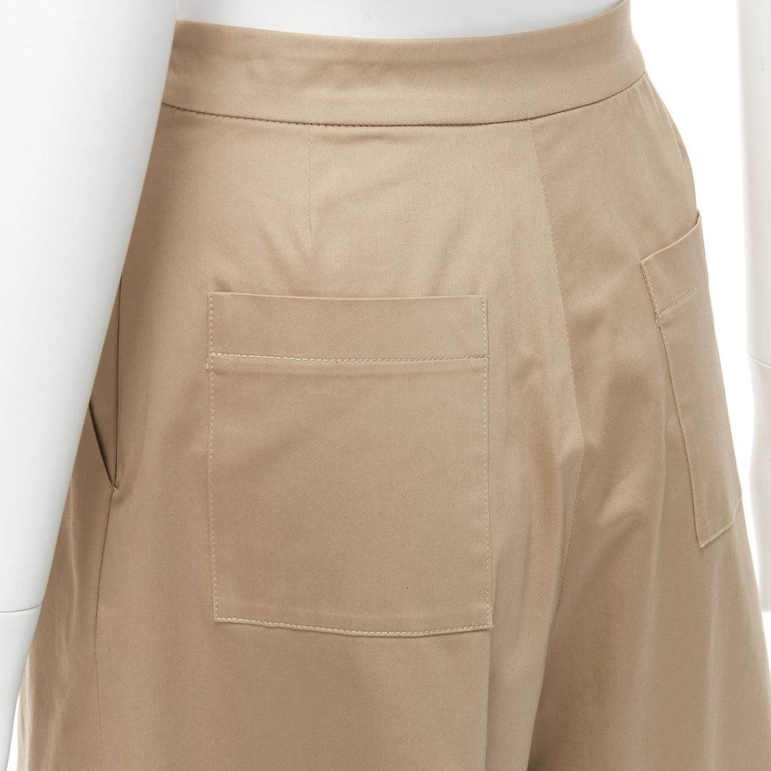 TOME 100% coated cotton tan brown pleated front wide leg pants US2 S