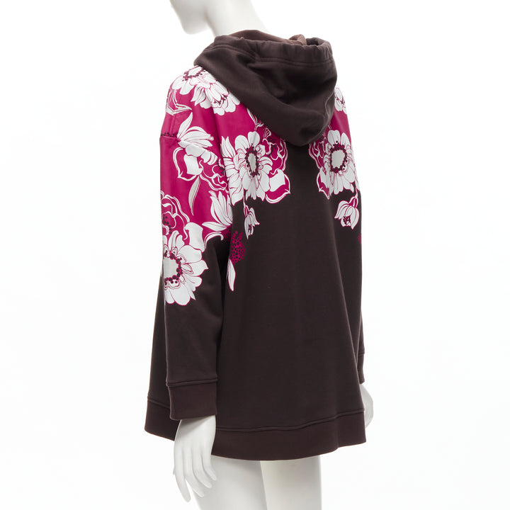 VALENTINO 2022 brown pink floral logo print cotton oversized hoodie S