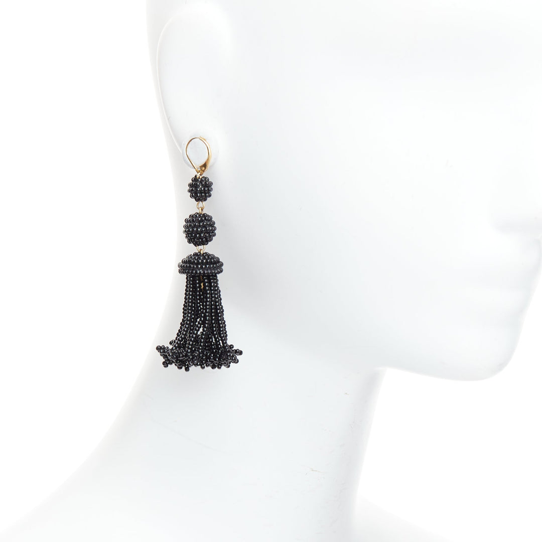 OLD CELINE Phoebe Philo black beaded tassel chandelier earrings