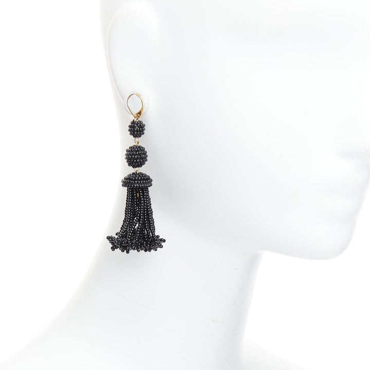 OLD CELINE Phoebe Philo black beaded tassel chandelier earrings