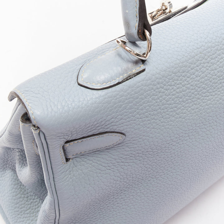 HERMES Kelly 35 Bleu Gacier Clemence sports canvas strap satchel bag