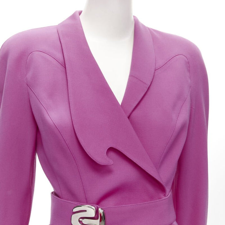 THIERRY MUGLER Vintage pink space age curved lapel metal buckle blazer IT9AT S