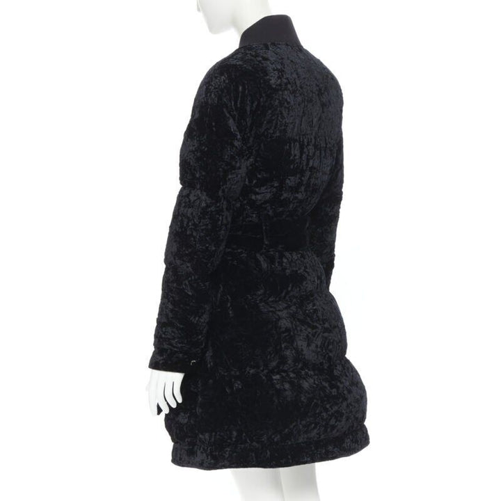 VERSUS VERSACE embroidery black crushed velvet belted puffer jacket IT38