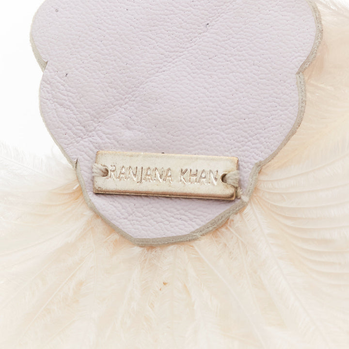 RANJANA KHAN white ostrich feather crystal embellished clip on earrings Pair
