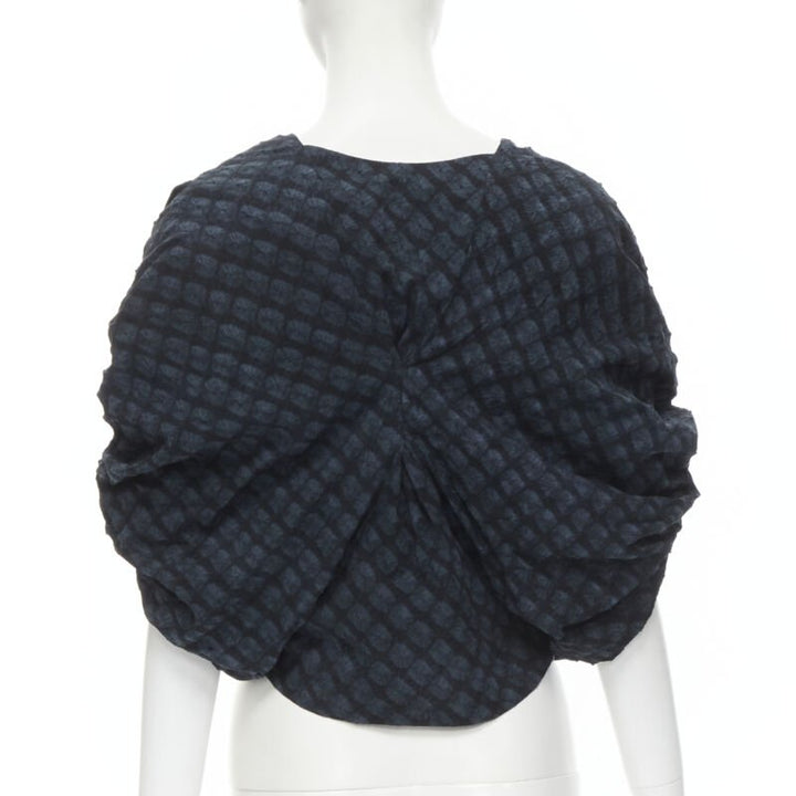 PORTS 1961 black blue Shibori dyed crinkled voluminous cropped bolero US0 XS