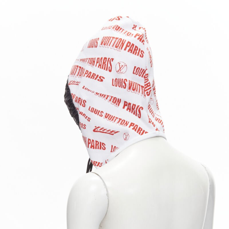 LOUIS VUITTON FORNASETTI 2021 white red logo jacquard nylon trim snood hood hat