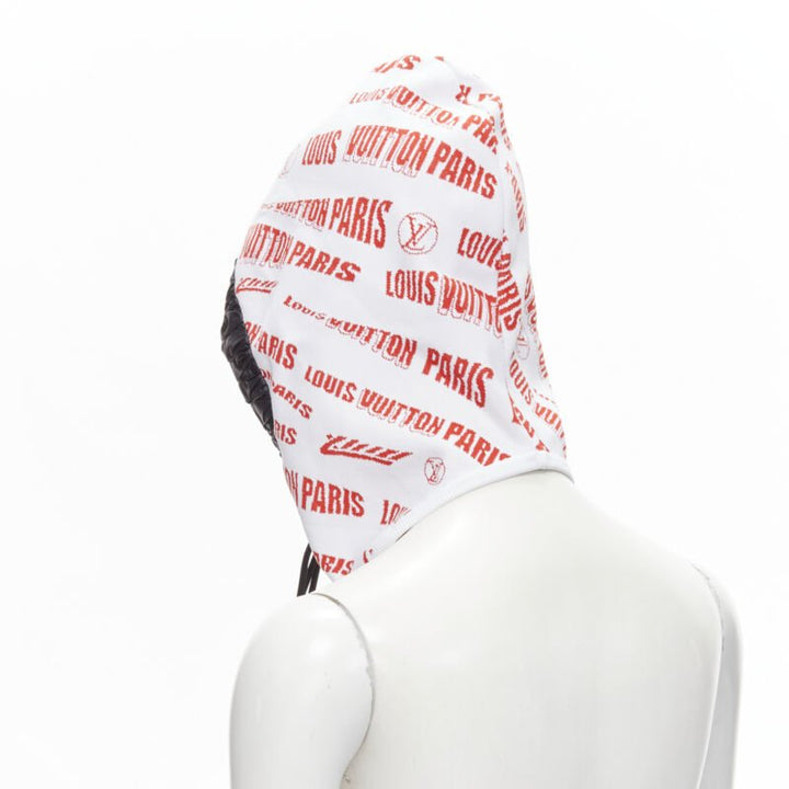 LOUIS VUITTON FORNASETTI 2021 white red logo jacquard nylon trim snood hood hat