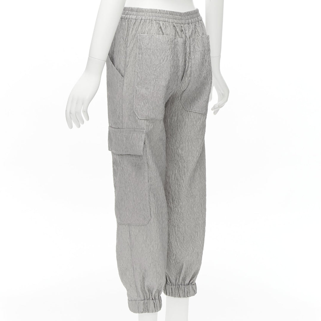 CECILIE BAHNSEN Jackson grey matelasse cloque cargo track pants UK6 XS