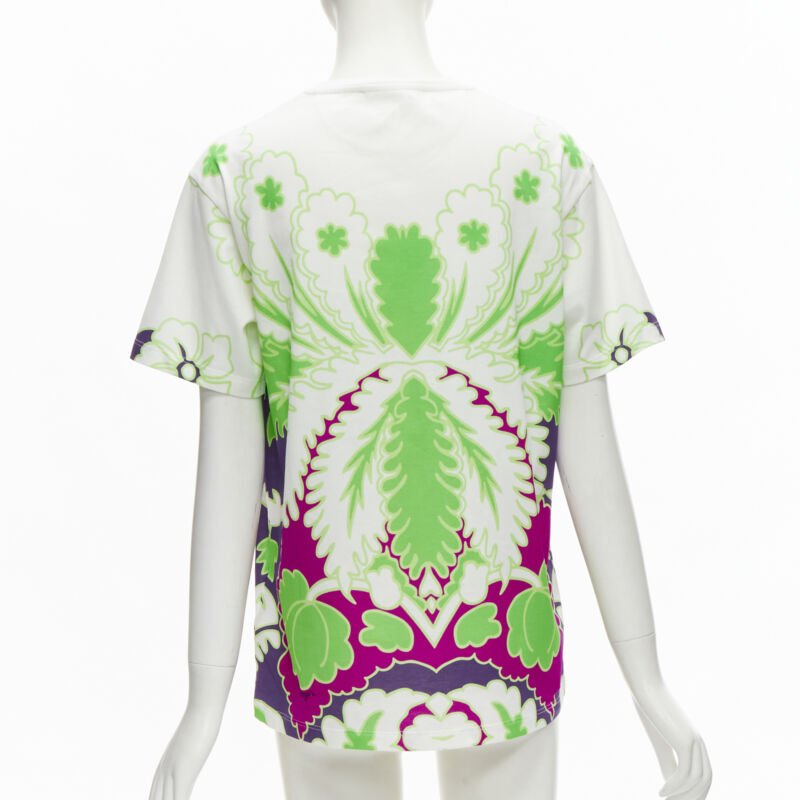 VALENTINO VLTN white neon green purple floral print cotton tshirt XS