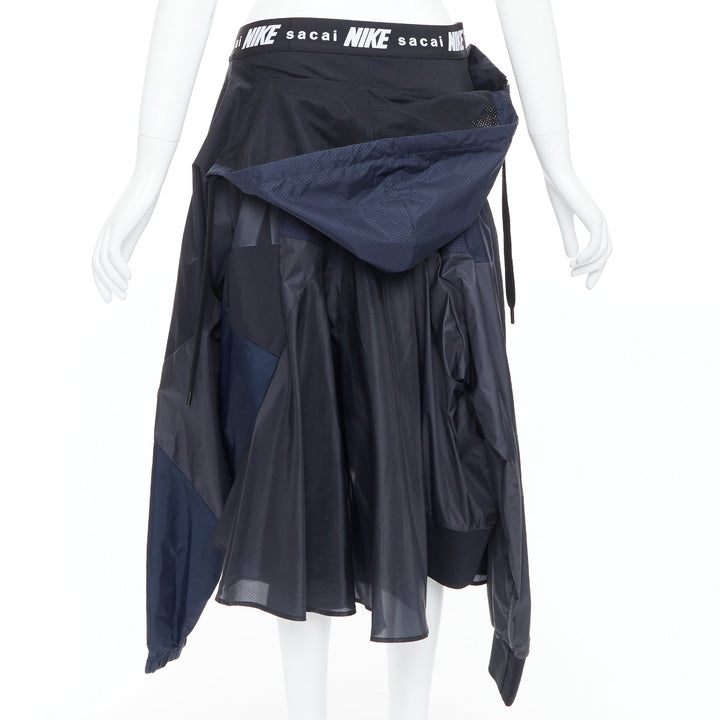 SACAI NIKE black navy nylon deconstructed windbreaker patchwork skirt S