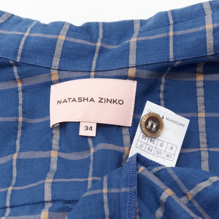 NATASHA ZINKO pink logo blue green trio deconstructed grunge plaid shirt FR34 XS