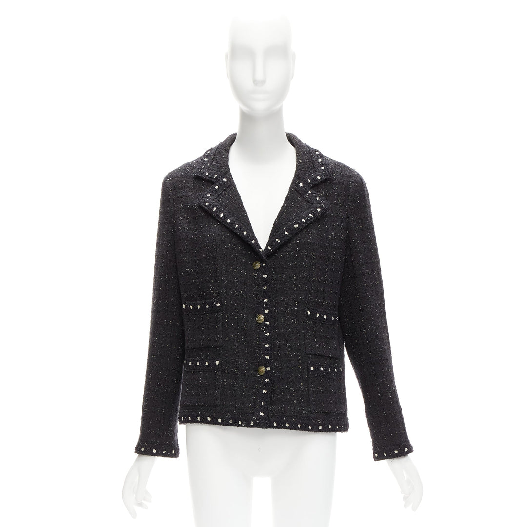rare CHANEL 05A Fantasy Tweed CC button 4 pocket little black jacket FR44 2XL
