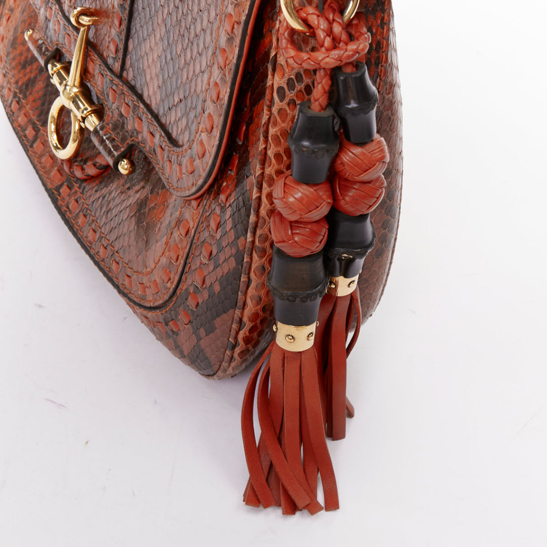 GUCCI 2011 Snaffle Bit Medium Shoulder Bag orange scaled leather crosbody bag