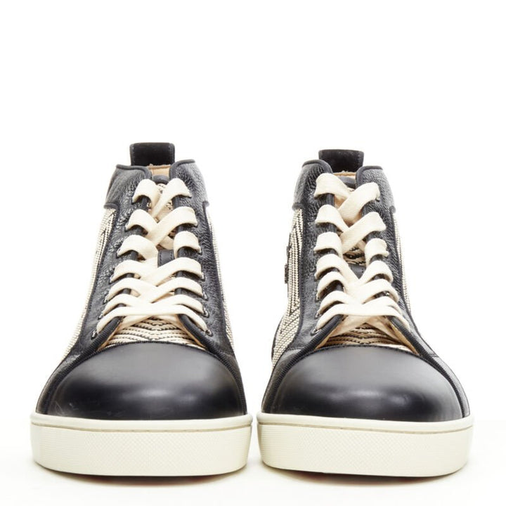 CHRISTIAN LOUBOUTIN Louis Orlato black white chevron high top sneaker EU43