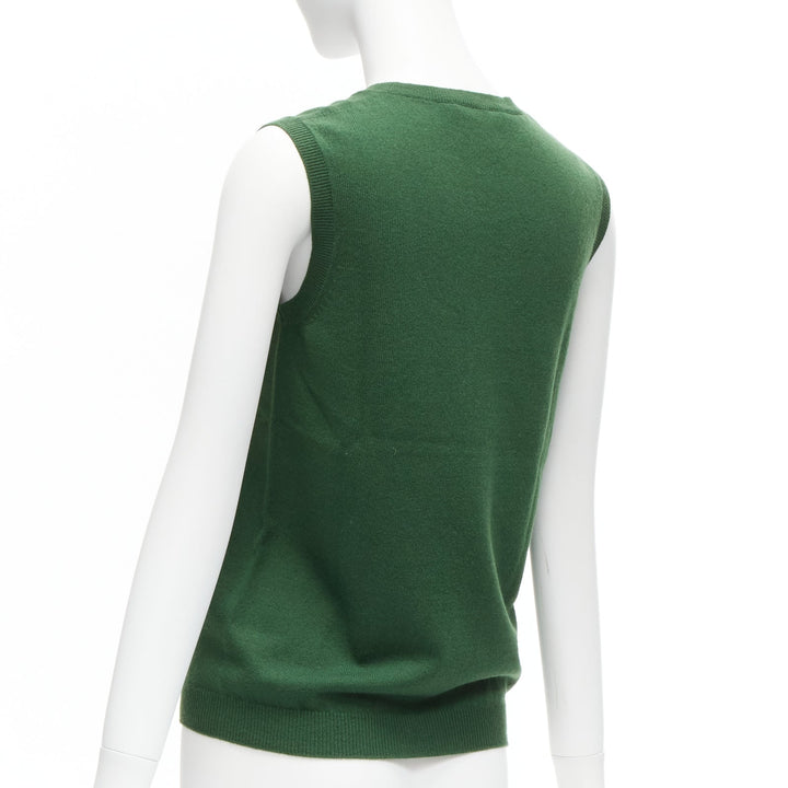 JIL SANDER 100% cashmere forest green crew neck sleeveless sweater vest FR34 XS