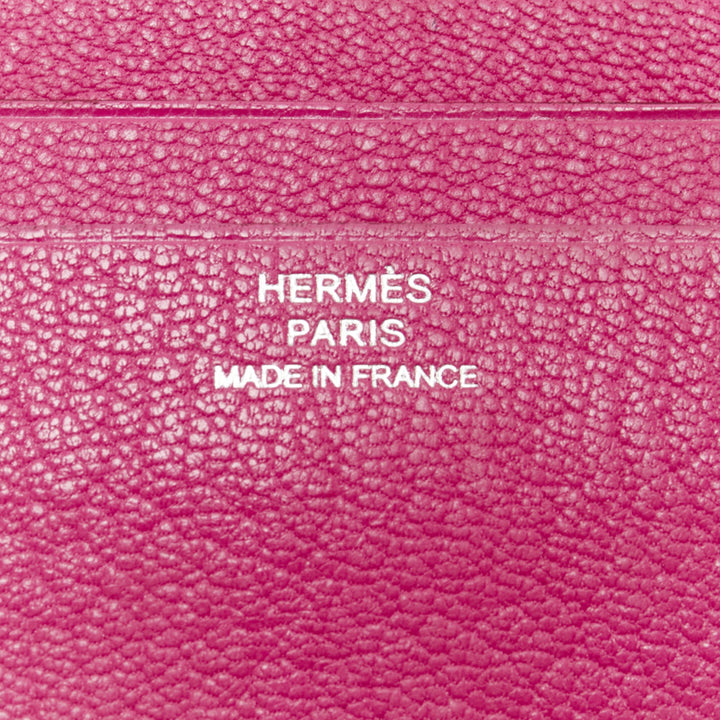 HERMES Bearn brown pink leather H logo strap bifold square wallet