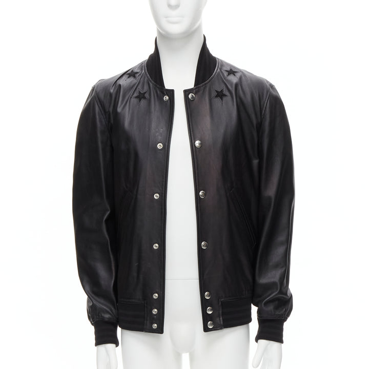 GIVENCHY Riccardo Tisci black signature stars lambskin leather bomber EU48 M