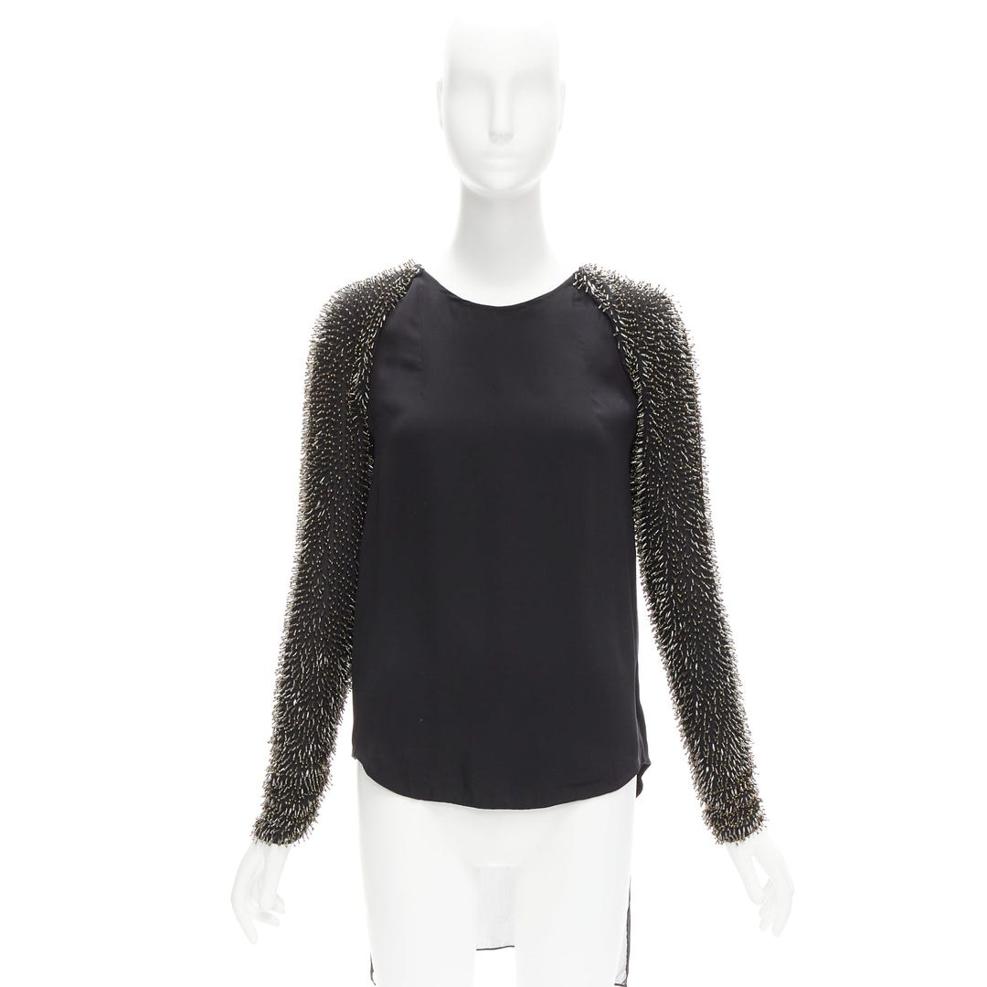 3.1 PHILLIP LIM black spike bead embellished raglan sleeve top US2 S