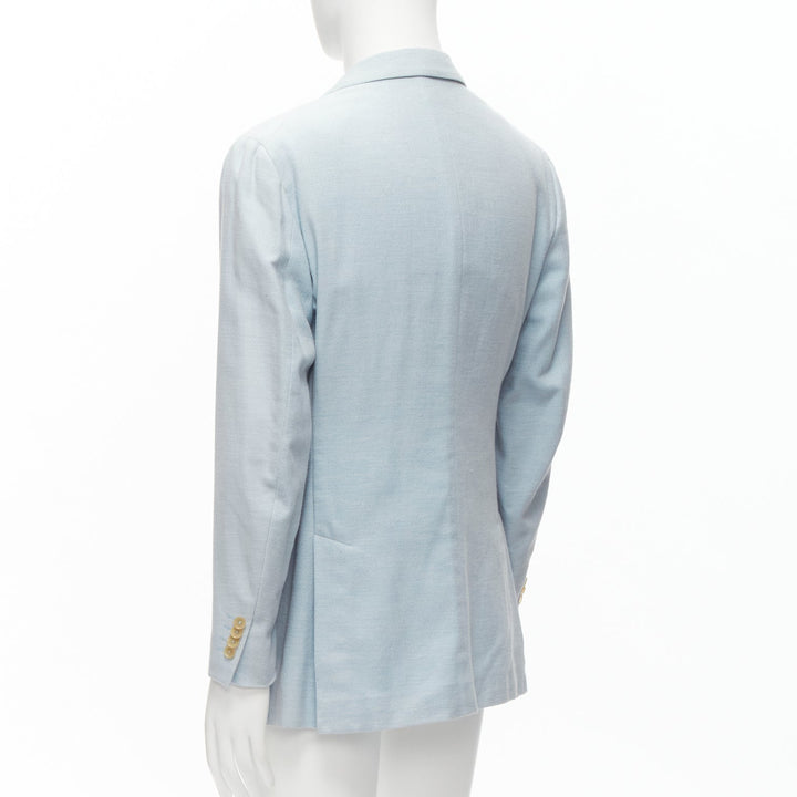 ISAIA Dustin 100% cotton light blue topstitch collar 3 pockets blazer IT50 L