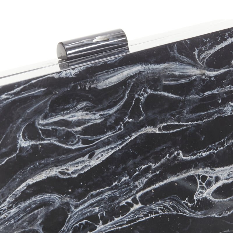 L'AFSHAR black white marble print acrylic gold hardware box clutch bag