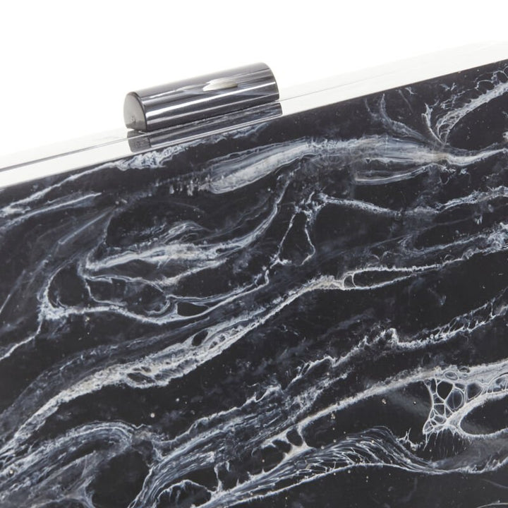 L'AFSHAR black white marble print acrylic gold hardware box clutch bag