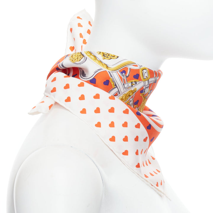 HERMES 2017 Bride de Gala 90 orange white heart barrcco small scarf