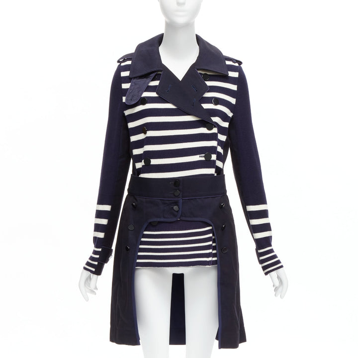 SACAI deconstructed nautical stripe detached corset belt flare coat JP3 L