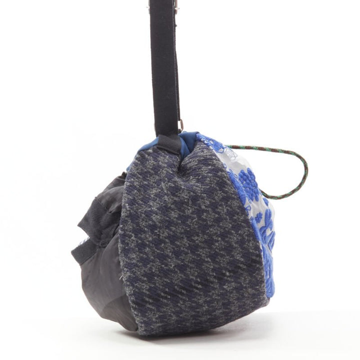 SACAI Transformable mixed fabric wool drawstring bucket crossbody tote bag