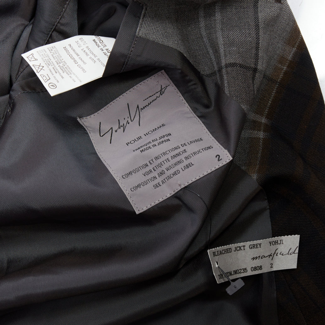 YOHJI YAMAMOTO Bleached grey brown gradient check print blazer JP2 M