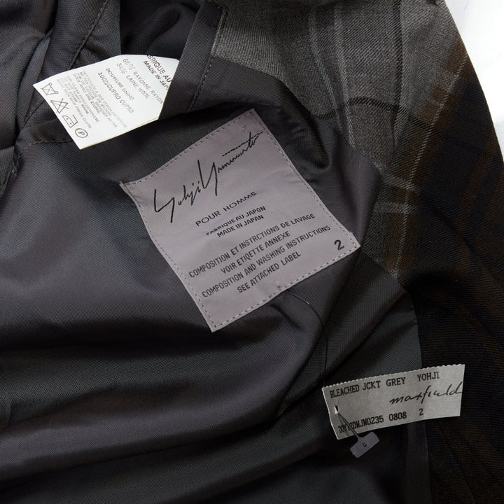 YOHJI YAMAMOTO Bleached grey brown gradient check print blazer JP2 M