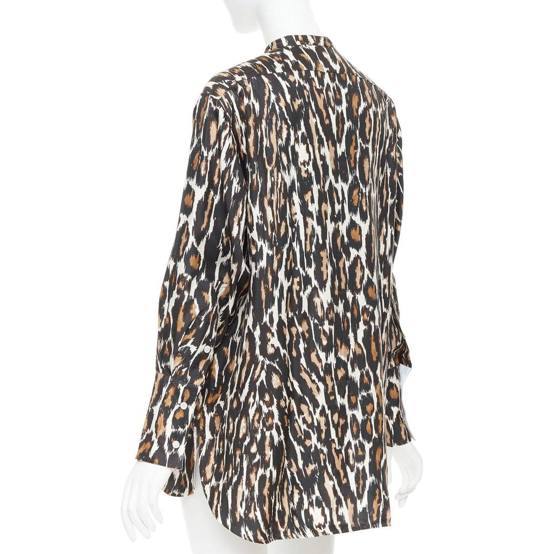 CALVIN KLEIN 205W39NYC Raf Simons silk  brown black leopard print shirt US0 XS