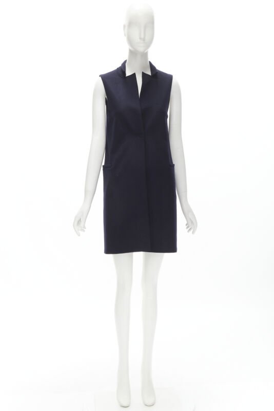 HARRIS WHARF LONDON 100% wool navy wool felt vest jacket IT40 S