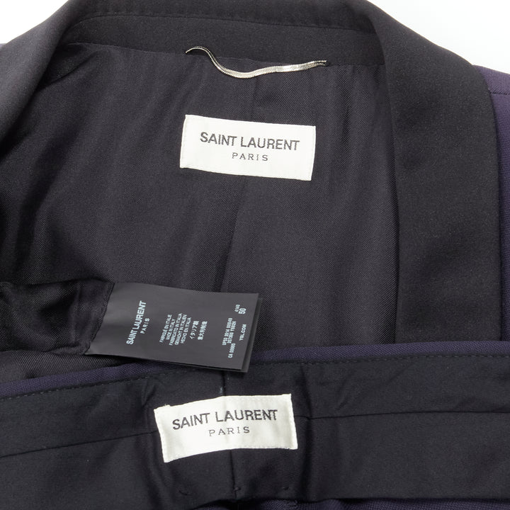 SAINT LAURENT virgin wool navy classic satin shawl collar tux blazer suit EU50 L