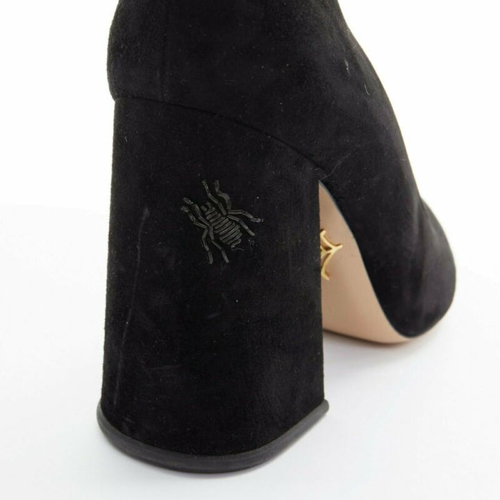 CHARLOTTE OLYMPIA black suede point toe spider embroidered chunky high heel EU35