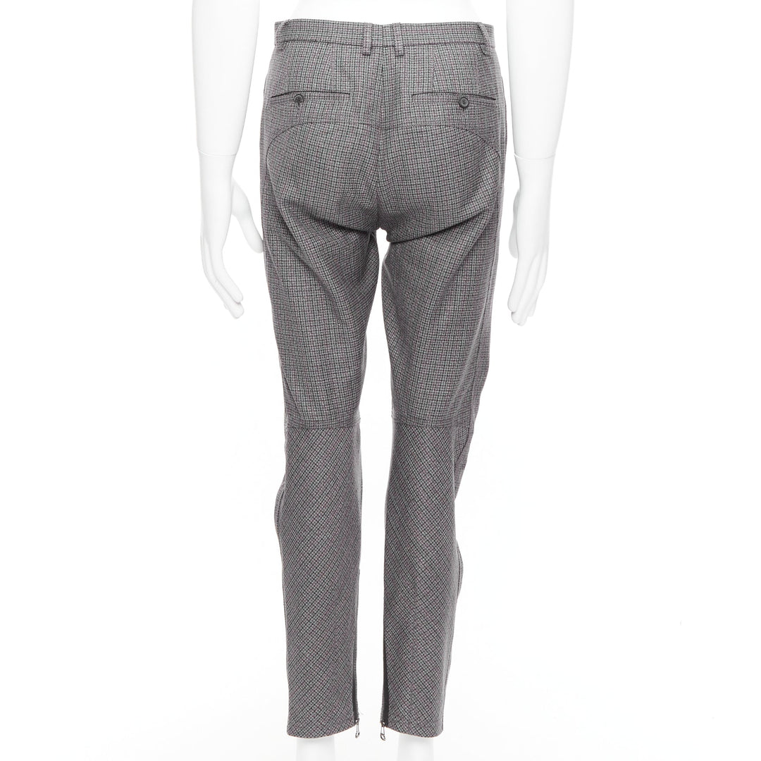 LANVIN grey 100% wool houndstooth knee darts tapered pants FR46 S