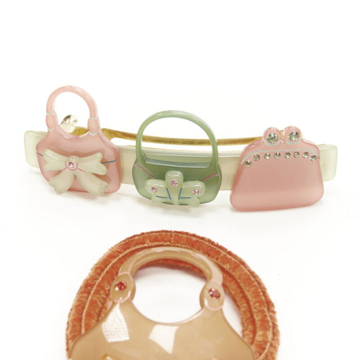 CHIC & MODE Alexandre Zouari pastel cystal bow purse acrylic hair clip tie X6