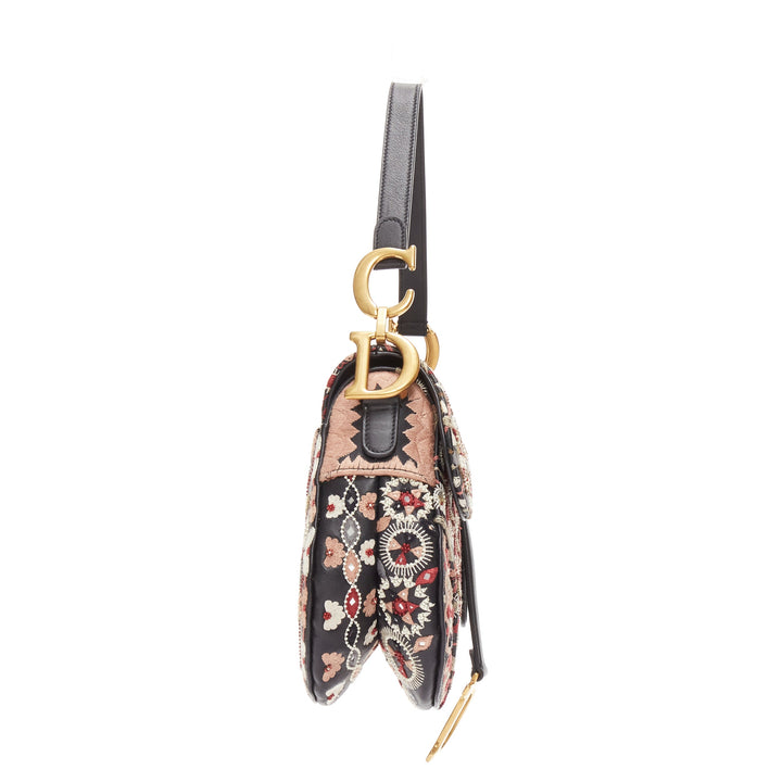 CHRISTIAN DIOR Saddle Limited Edition black colourful ethnic beads shoulder bag