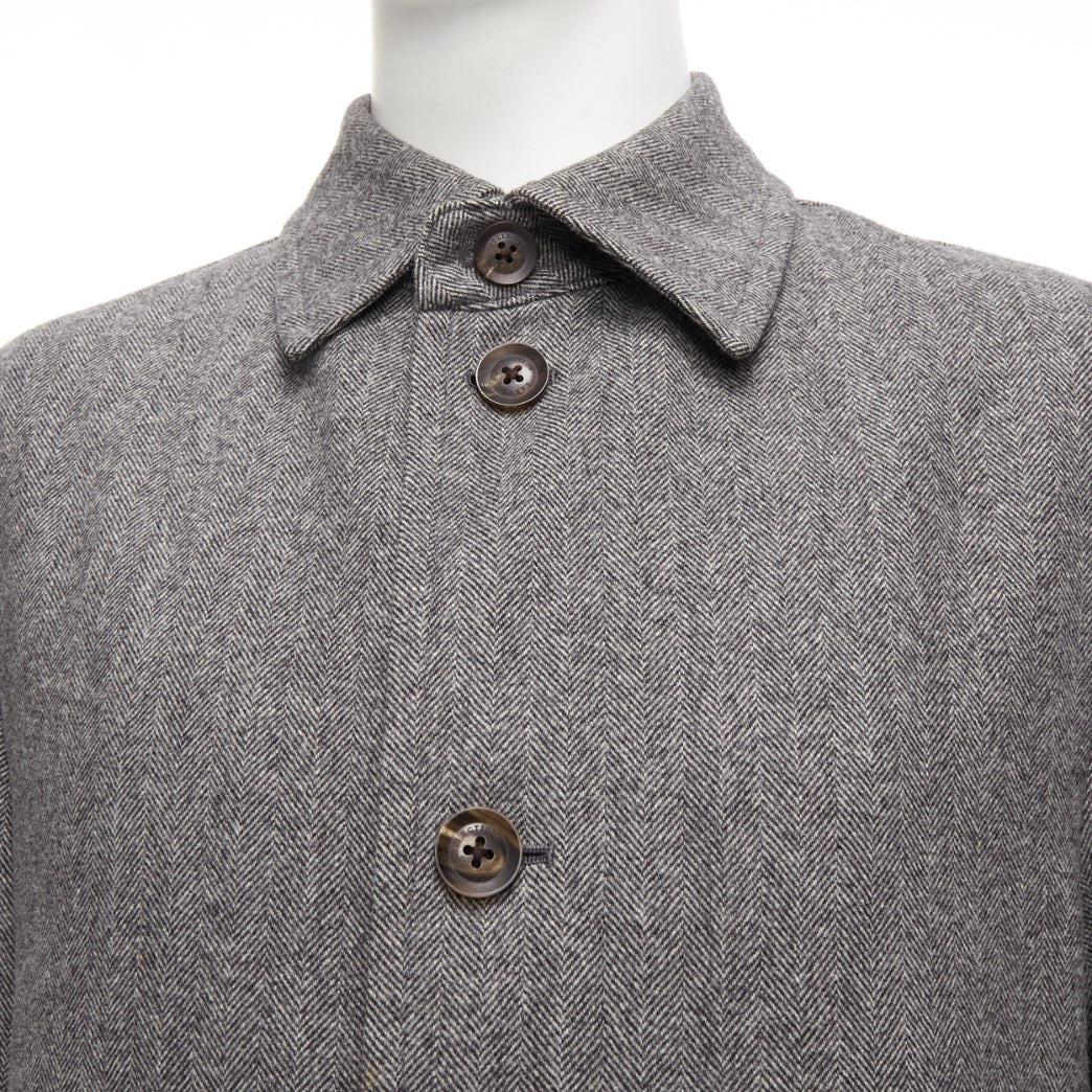 LANVIN JL grey wool blend herringbone dual pocketed overcoat IT46 S