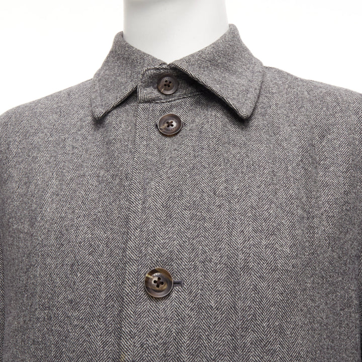 LANVIN JL grey wool blend herringbone dual pocketed overcoat IT46 S