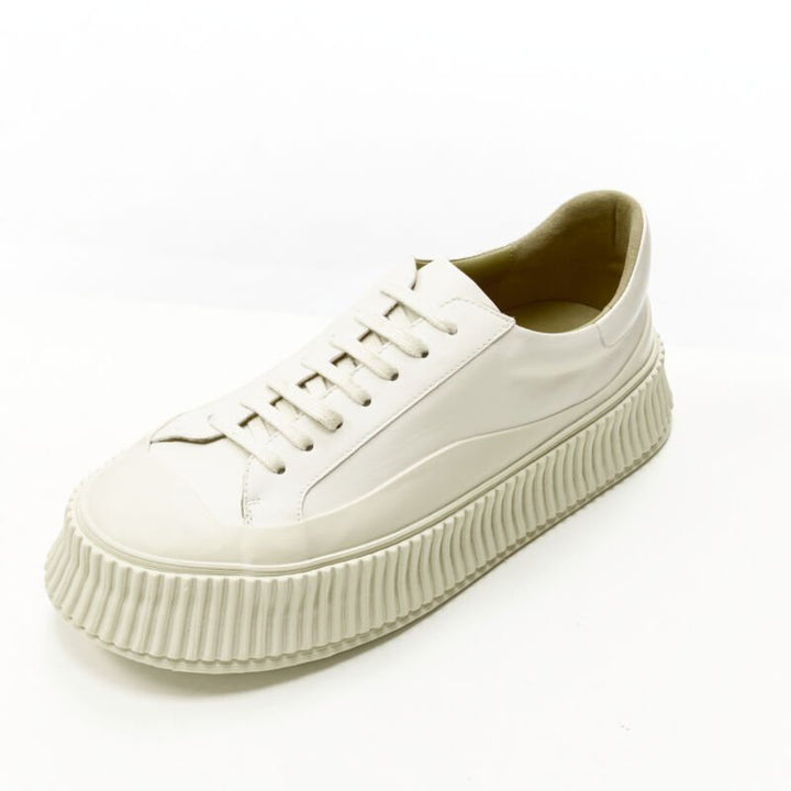 JIL SANDER light beige leather chunky rubber platform sole sneaker EU40