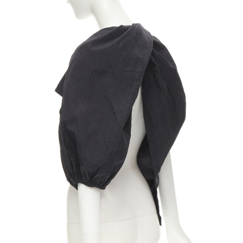 COMME DES GARCONS 1980's Vintage black crinkled nylon twist back shrug jacket