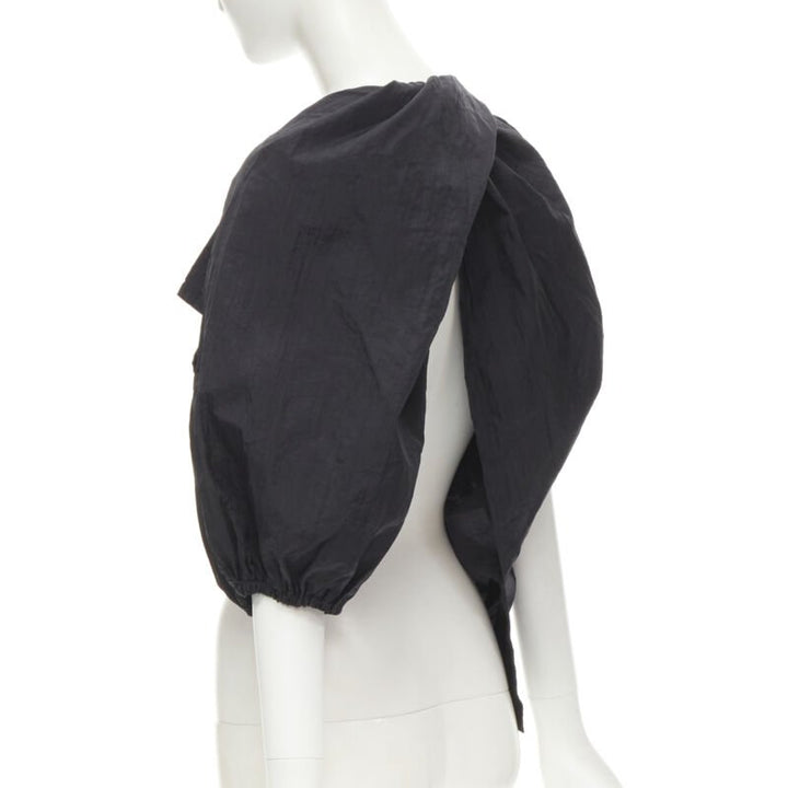 COMME DES GARCONS 1980's Vintage black crinkled nylon twist back shrug jacket